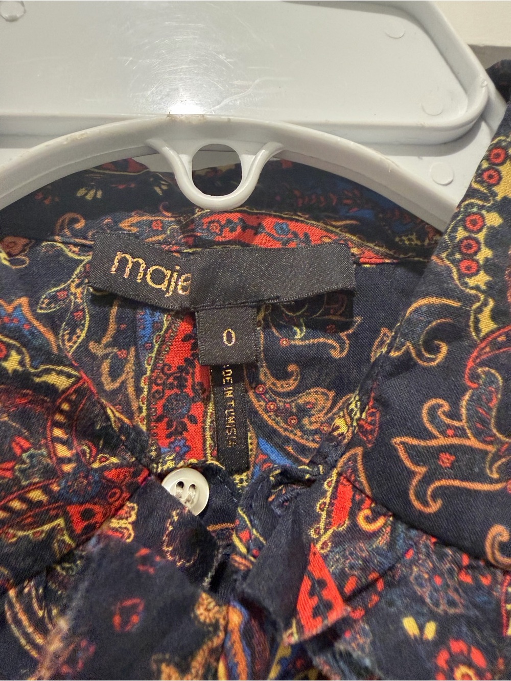Maje Paisley-print Ruffled Cotton Shirt In Navy- Size 0 - Picture 7 of 14